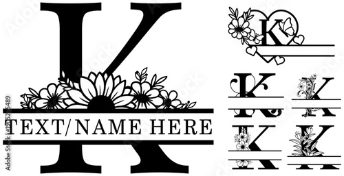 Floral Alphabet Letter K, Flower Letter K Design, Monogram Initial K, Custom Family Name Letter, Personalized Gift