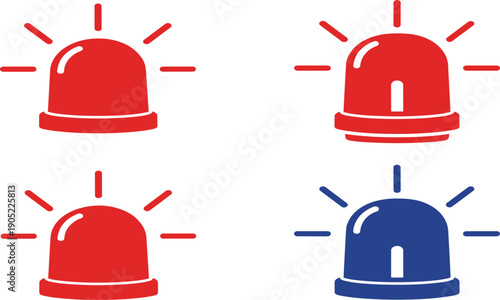 Emergency Siren Icon Collection Red and Blue Alarm Light Flat Vector Illustration Set