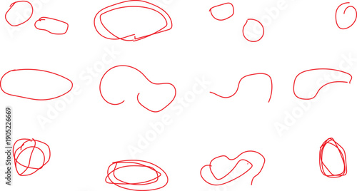 Collection of abstract red and black line art shapes