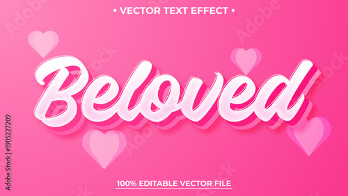 Beloved 3d editable text effect Pink text effect mockup template for Valentine