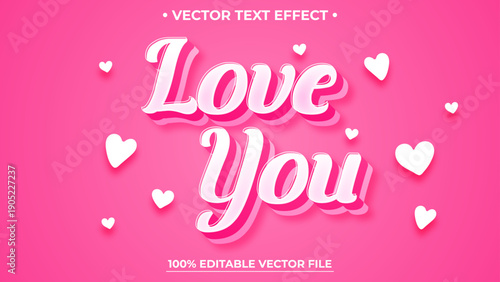 Love You 3d editable text effect Pink text effect mockup template for Valentine