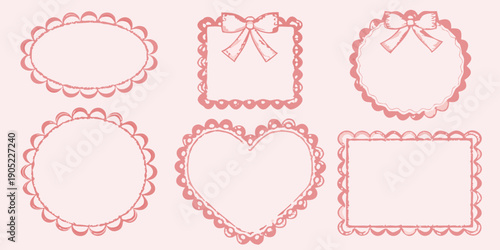 Collection of delicate pink sketch frames in various shapes and decorative borders