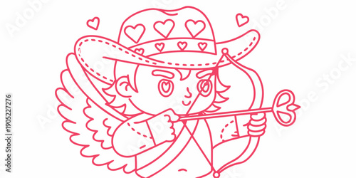A charming cupid cowboy with wings and a bow decorated with hearts