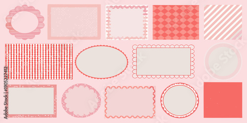 A collection of various pink and red patterned square and circular frames