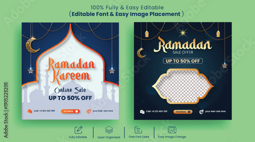 Ramadan Kareem Sale Promotion Advertising Templates for Islamic Festival Social Media posts for Marketing Iftar Party Menu Flyers Posters Greeting Cards and Web Banners Design Bundle