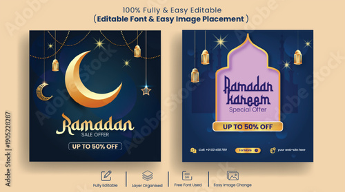 Ramadan Kareem Islamic Festival Marketing Templates Bundle for Sale Promotion Social Media Advertising Iftar Party Menu Square Flyer Posters Greeting Cards Web Banners Collection