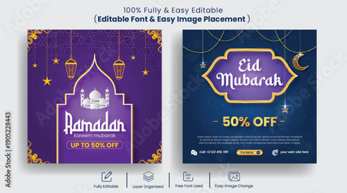 Ramadan Kareem Sale Promotion Social Media Post Templates Bundle with Iftar Party Menu Flyer Posters Greeting Card and Web Banner Marketing Design Collection Set