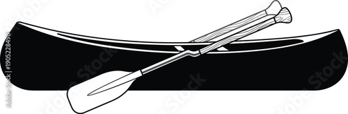 Canoe and paddle silhouette icon set isolated on white background outdoor water sport adventure vector illustration