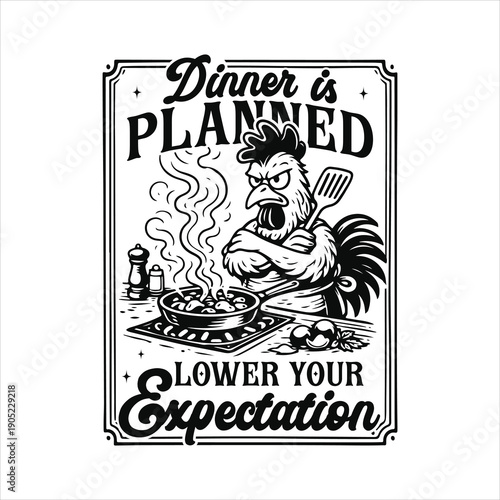 Dinner is planned lower your expectation shirt Design, Sarcastic Cutting Board Art, Funny Kitchen Engraving, Laser Cutting Board Design, Cute Kitchen Quote ClipArt
