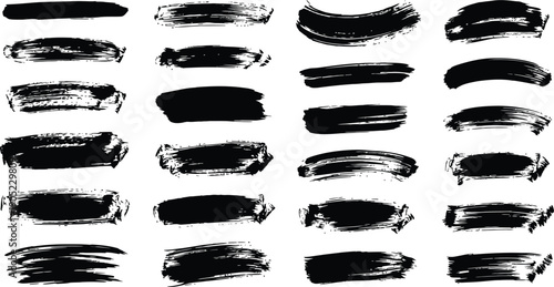 Set of 24 diverse black brush marks and textures