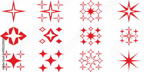 Collection of vibrant red starburst and diamond shaped graphic elements