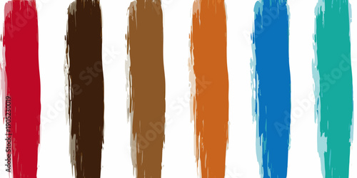 Vertical brushstrokes of vibrant red brown orange and teal colors