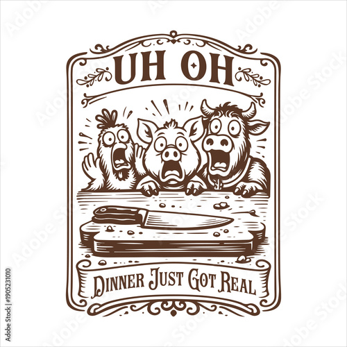 Uh oh dinner just got real T-shirt Design, Sarcastic Cutting Board Art, Funny Kitchen Engraving, Laser Cutting Board Design, Cute Kitchen Quote ClipArt