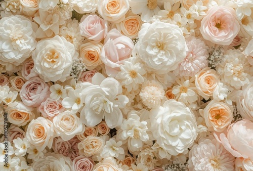 画面いっぱいの白い薔薇とラナンキュラス