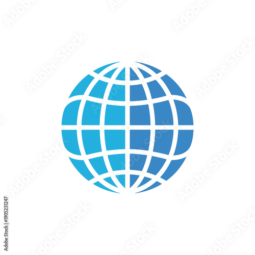 Blue globe symbolizing global connectivity and technology on white background