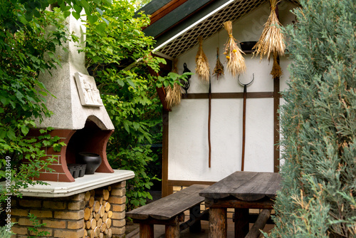 Rustic dining area in the garden. Landscape design