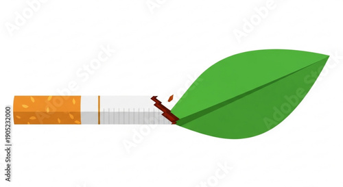 Cigarette butt with green leaf emerging symbolizing quitting smoking and healthy living