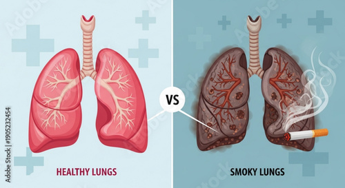 Healthy lungs vs smoky lungs comparison of healthy and damaged lungs from smoking