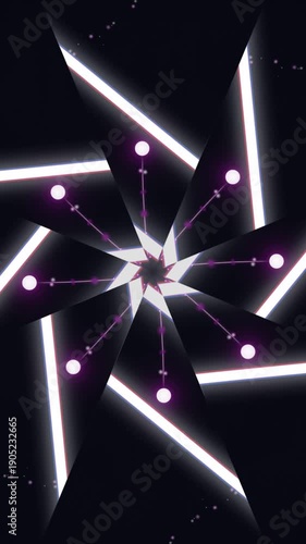 Abstract Purple Neon Geometric Spiral Motion Background. Symmetric Light Bars Rotation Loop. Perfect for technology, sci-fi, presentation, digital visual