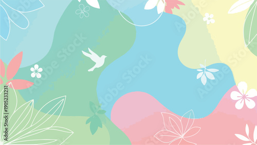 Pastel abstract with bird and floral elements