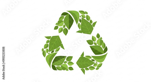 Eco friendly recycling symbol made of green leaves on white background representing sustainability and environmental conservation