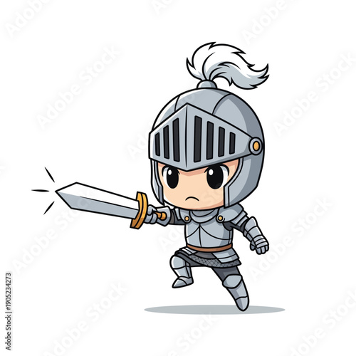 Cute Chibi Knight with Sword, Cartoon Warrior Character, Fantasy Game Avatar