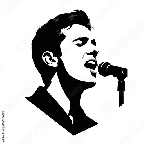 Dramatic Black and White Silhouette of a Singer Performing into a Microphone