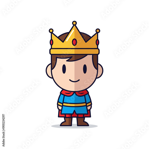 Cute Cartoon King Character Wearing Crown and Royal Blue Robe