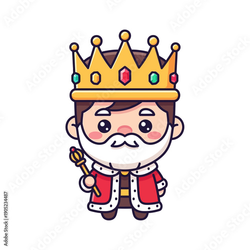 Cute King Cartoon Character with Crown and Scepter