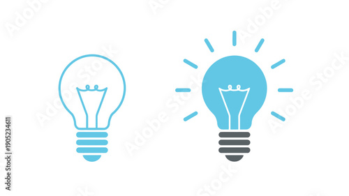 Two Lightbulb One Outline, One Filled with Rays of Light