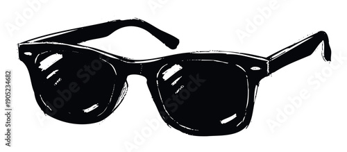 Stylish grunge black sunglasses with a distinctive brush stroke texture perfect for summer fashion statements or vacation themed graphic projects