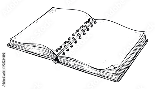 Open spiral notebook with blank pages, perfect for educational materials, creative projects, or stationery promotions, evoking ideas of writing and studying.