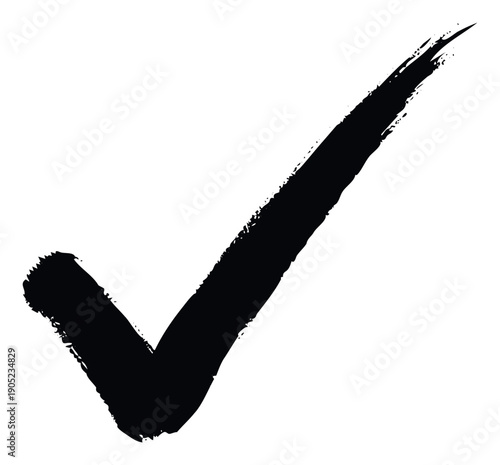 A powerful handpainted black checkmark symbol, conveying successful completion and approval, perfect for positive feedback, task management, and quality assurance applications.