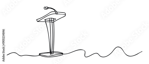 A continuous one line drawing of a speakers podium with an integrated microphone, suitable for illustrating public speaking events, conferences, educational content, and communication