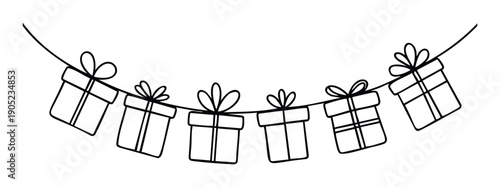 Festive gift box garland perfect for holiday celebrations, party decorations, and special occasion greetings to convey joy and surprise.