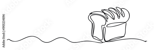 Continuous single line drawing of a sliced loaf of bread, symbolizing simplicity and freshness, perfect for food packaging, bakery branding, recipe books, or kitchen decorations.