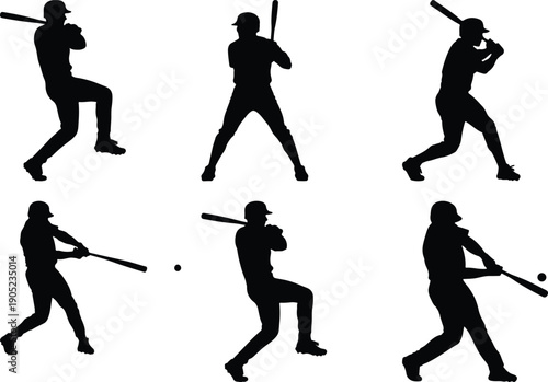 Baseball player batting, silhouette, action sequence