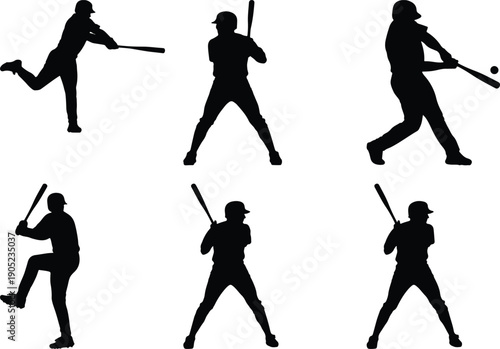 Baseball player pitching and batting, silhouette