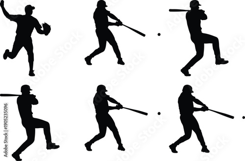 Baseball player with glove and bat, silhouette