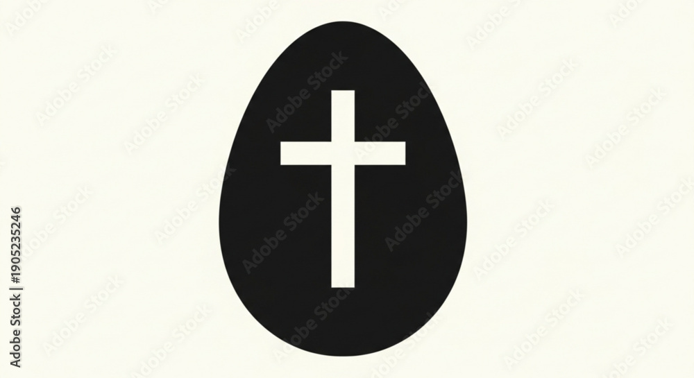 Obraz premium White Cross on Black Easter Egg Isolated on White Background