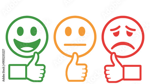 Three Emoticon Faces Showing Different Levels of Satisfaction with Thumbs Up