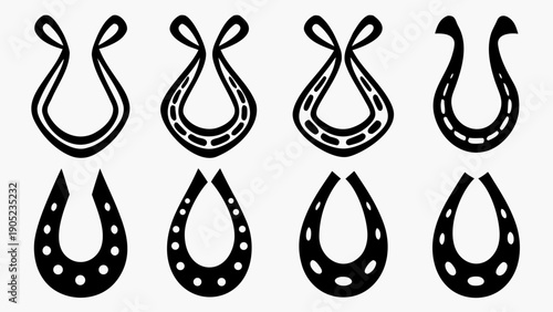 Stunning black horseshoe icons set for equestrian design