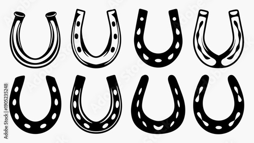 Collection of black horseshoes in various styles