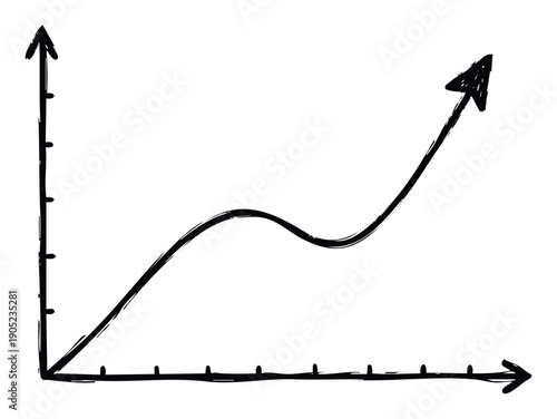 Hand drawn business graph showing market trend fluctuations with an overall positive upward direction excellent for depicting growth, decline, and recovery ideas in presentations and reports
