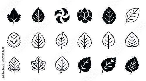 Extensive collection of stylized botanical leaf icons offering versatile design resources for eco friendly branding nature related web graphics and environmental educational materials