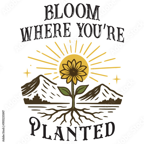 Bloom Where You're Planted Shirt Design, Christian Bible Verse T-Shirt, Trendy Faith Quote Typography, Religious Shirt ClipArt