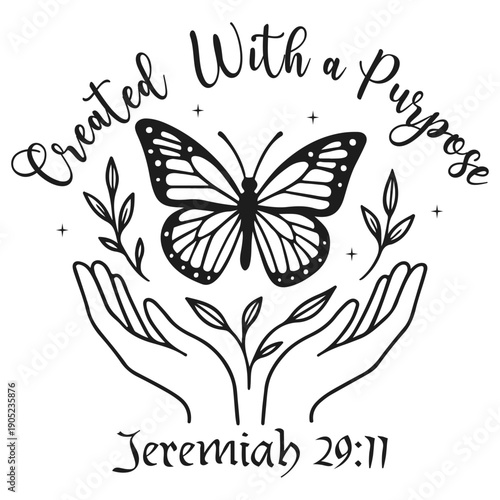  Created With a Purpose Shirt Design, Christian Bible Verse T-Shirt, Trendy Faith Quote Typography, Religious Shirt ClipArt