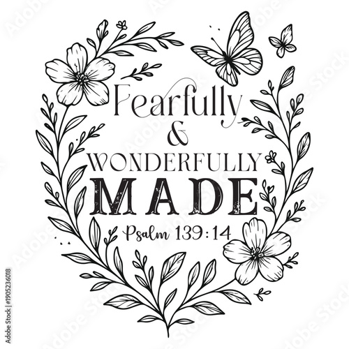 Fearfully & Wonderfully Made Shirt Design, Christian Bible Verse T-Shirt, Trendy Faith Quote Typography, Religious Shirt ClipArt