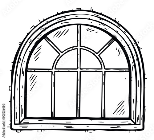 Classic arched window frame with multiple glass panes providing an architectural visual for home renovation blogs building construction advertisements or historical property features