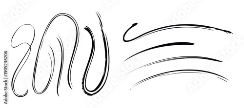 Dynamic handdrawn brush strokes and flowing calligraphic lines provide versatile graphic resources for modern visual communication and expressive design projects.